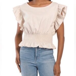 Cupcakes And Cashmere Flutter Sleeve Smocked Elastic Waist Size Large